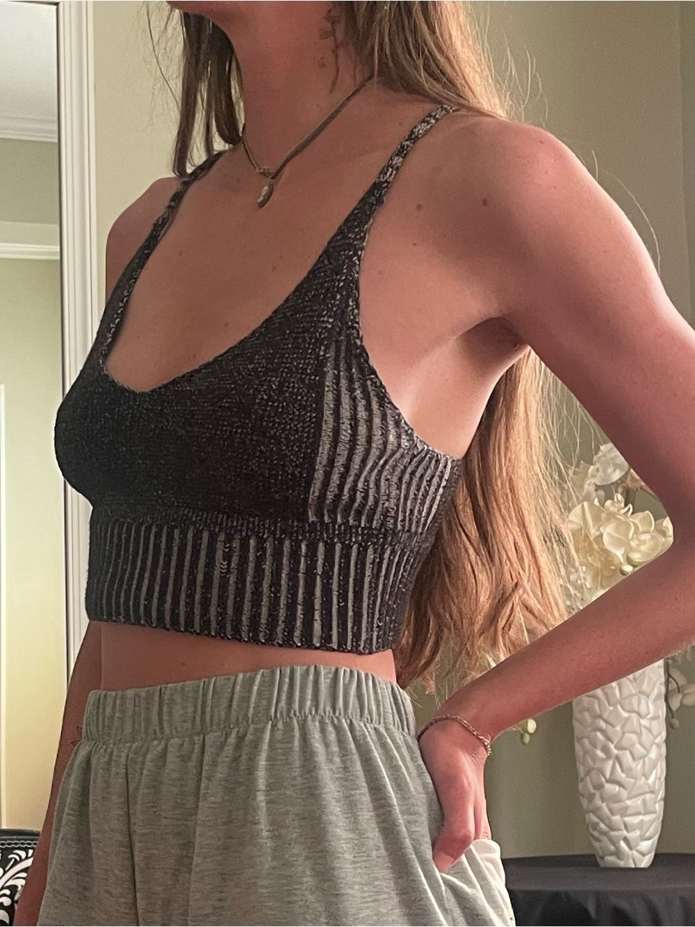 Charcoal Knit Crop Top - Dark Gray